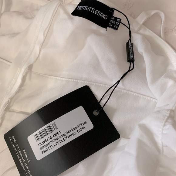 Pretty Little Things White Ruched Frill Detail Strappy Skater Dress - Picture 5 of 5